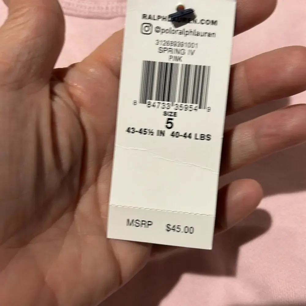 Ralph Lauren 5 pale pink cropped wide sweatshirt nwt perfect cotton polyester